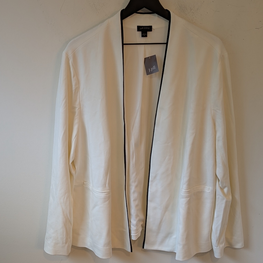 J. Jill Women's Wearever Collection Cream Black Open Blazer Jacket 2X